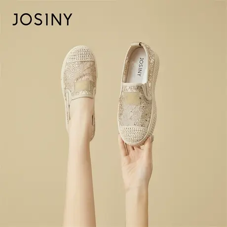 Josiny/卓诗尼平底渔夫鞋女2024新款春季小香风女鞋软底网面单鞋商品大图