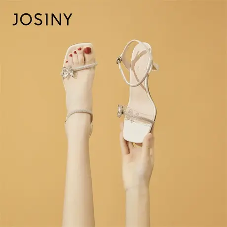Josiny/卓诗尼凉鞋女高跟鞋2024春夏季新款细跟水钻仙女风凉拖鞋商品大图