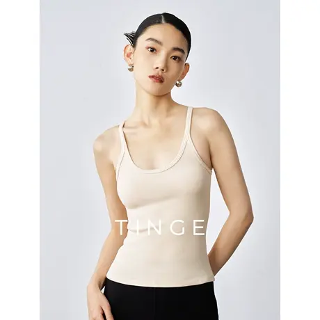 TINGE贴己棉质罗纹吊带背心女2025春夏新款外穿修身打底无袖上衣图片