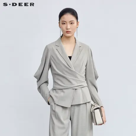 sdeer圣迪奥女装西装领立体裁条纹剪西装外套S223Z2209✒图片