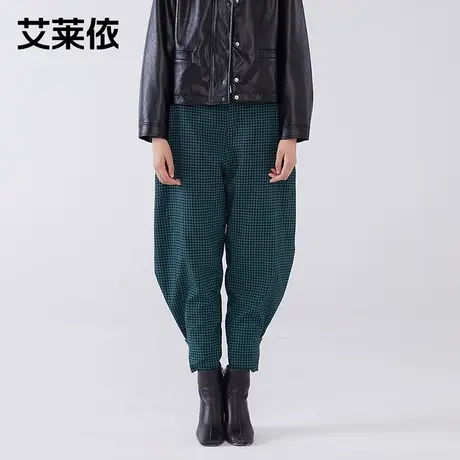 艾莱依商场同款秋冬细格纹宽松收脚羽绒厚款长裤格子休闲裤女裤图片