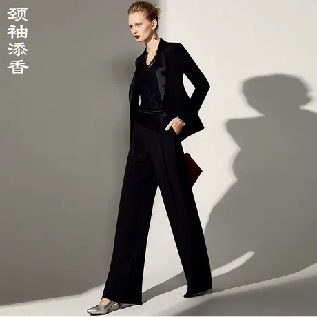 颈袖添香2023春秋新款职业女裤商务休闲时尚修身气质羊毛西装图片