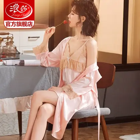 浪莎晨袍女新娘浴袍冰丝结婚性感秋季新款套装情侣睡衣男士KF商品大图
