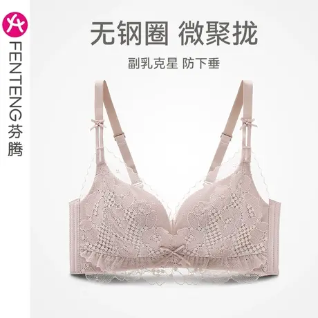 芬腾文胸薄款无钢圈蕾丝上托防下垂大胸显小胸罩舒适透气女士内衣图片