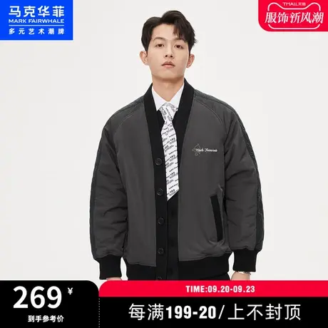 马克华菲创意拼接字母刺绣V领棉服男2023春新款时尚潮流休闲保暖图片