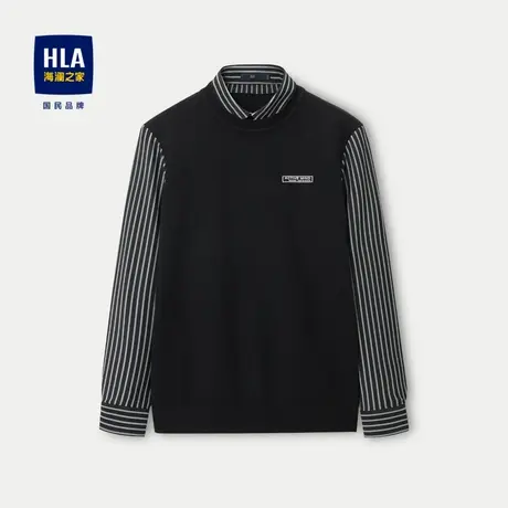 HLA/海澜之家双领针织衫男23秋季新假两件套头修身条纹镶拼毛衣男图片