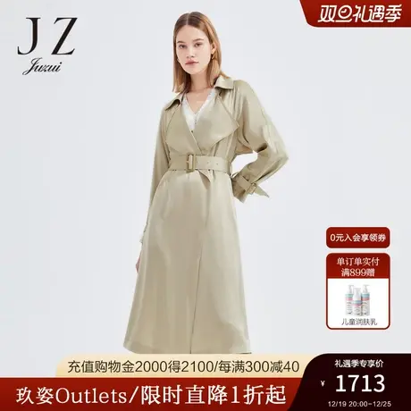 JZ玖姿商场同款翻领休闲中长款外套女2023春季新款风衣JWCC41112商品大图