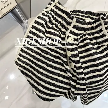 肌理感条纹运动短裤女夏季高腰a字时尚休闲百搭显腿长阔腿热裤潮图片