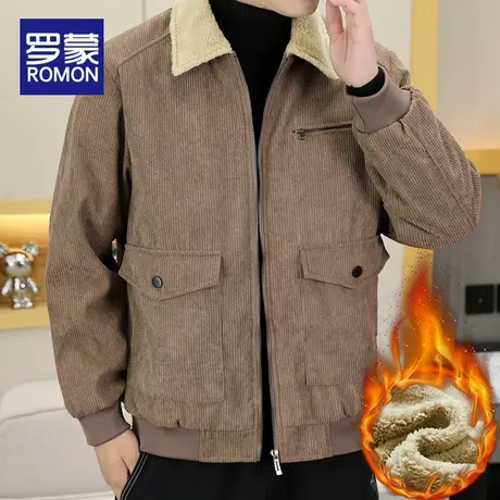 罗蒙冬季男士加绒加厚棉衣灯芯绒休闲夹克宽松翻领工装保暖外套男商品大图