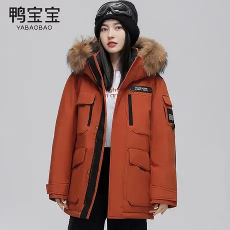 鸭宝宝白鹅绒工装极寒情侣系列中长款羽绒服男女大毛领加厚外套商品大图
