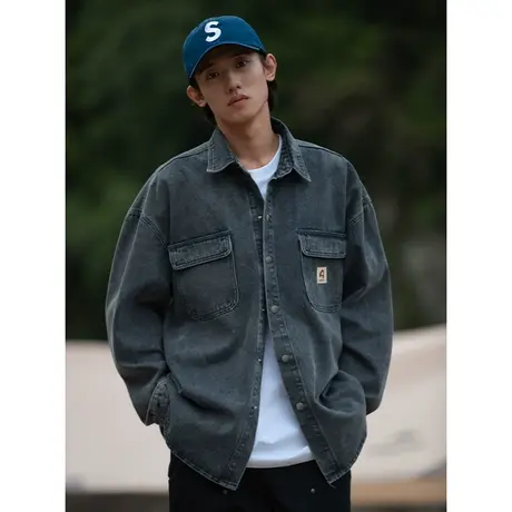 男士慵懒风牛仔衬衫男长袖高级感美式休闲衬衣2023新款外套春秋款商品大图