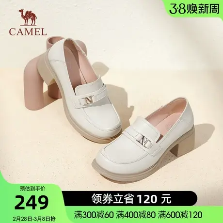 骆驼女鞋2024春季新款时尚百搭粗跟乐福鞋女通勤休闲舒适增高单鞋图片