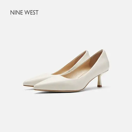 Nine West/玖熙白色高跟鞋女2025夏季新款真皮尖头细跟通勤女单鞋商品大图