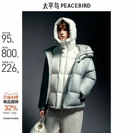 【商场同款】太平鸟男装 95%进口鸭绒面包服连帽羽绒服B1ACE4304商品大图