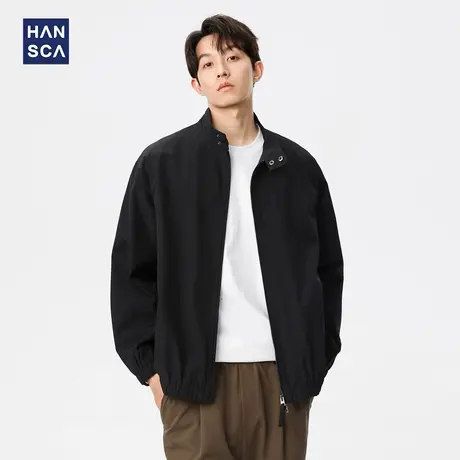 hansca哈灵顿户外防风立领外套男款2025新款春季宽松休闲黑色夹克图片