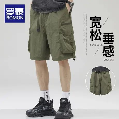 罗蒙冰丝工装短裤男士夏季薄款潮牌宽松大码速干运动休闲五分裤子商品大图