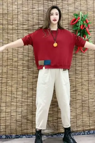 2023春款卫衣时尚圆领套头休闲宽松百搭长袖薄款上衣拼色女新款潮商品大图