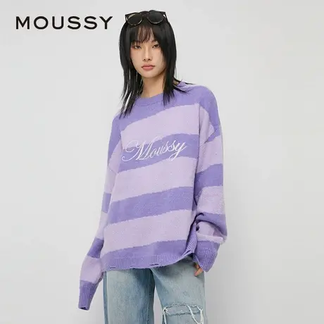 MOUSSY 春季新品日系少年感撞色套头圆领针织毛衣女028HAZ70-0681商品大图