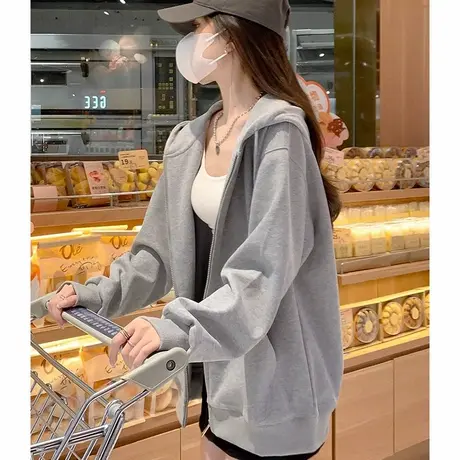 KV真维斯灰色卫衣女外套春秋款2025新款oversize美式复古开衫上衣商品大图