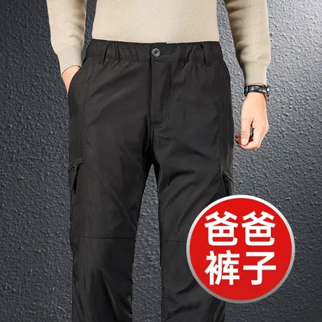 爸爸裤子秋冬速干工装裤宽松直筒户外冲锋裤防风防寒秋款休闲长裤商品大图