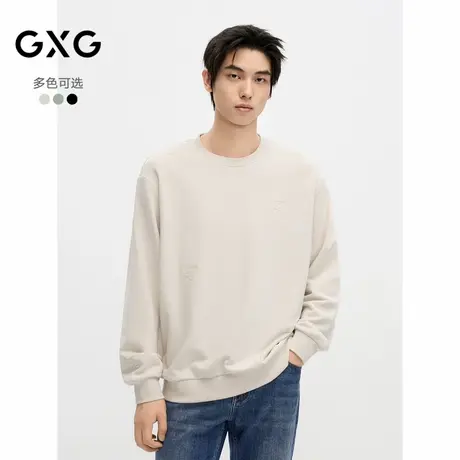 GXG男装2024年新品秋季简约休闲刺绣宽松卫衣圆领卫衣男商品大图