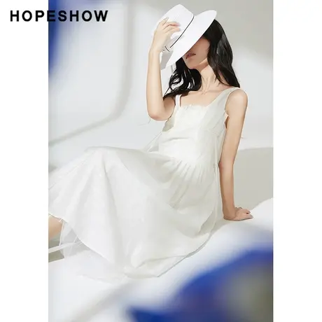 红袖outlets串珠织带A字连衣裙hopeshow2023夏款小众设计感裙子图片