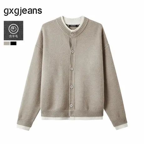 gxg.jeans男装 含羊毛假两件宽松开襟毛衣线衫外套男 25秋新品图片