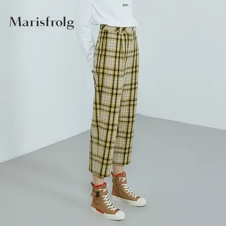 【言选好物】Marisfrolg玛丝菲尔冬季新款黄色格子纯棉直筒长裤商品大图