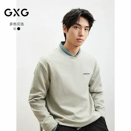 2025年春季新品GXG格纹刺绣时尚舒适基础圆领长袖T恤男图片