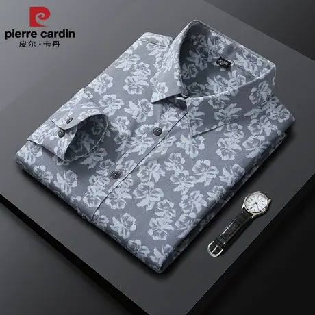 皮尔卡丹2025新款中青年男轻商务数码印花长袖衬衫潮流男装花衬衣商品大图