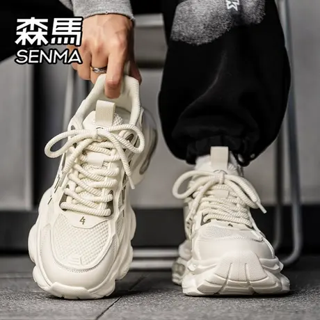 森马男鞋秋季潮牌高级百搭青少年运动休闲跑步厚底增高小白老爹鞋商品大图
