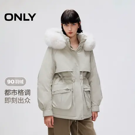 ONLY2025冬季新款户外90白鹅绒可拆卸毛领连帽工装派克羽绒服女商品大图