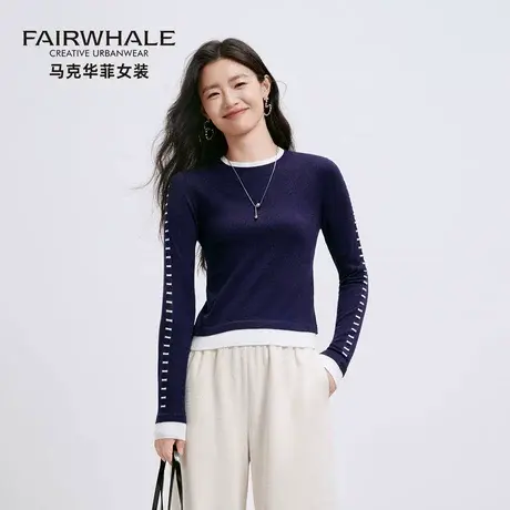 马克华菲修身羊毛针织打底衫女2025新款设计感内搭假两件长袖上衣商品大图