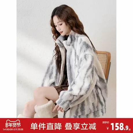 唐狮冬季新款女外套渐变绒感加厚立领宽松休闲上衣慵懒风W5商品大图