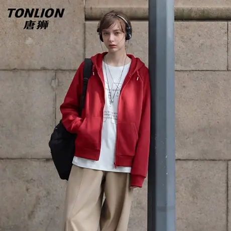 唐狮官方宽松卫衣女外套2026新款春本命年红色帽衫新年战袍上衣VC图片