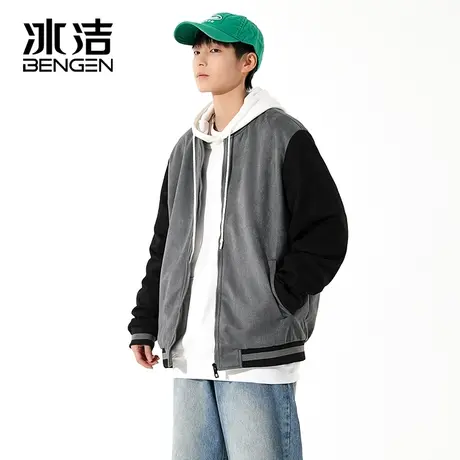 冰洁美式复古棒球服男款外套男士春秋季潮牌高街麂皮绒情侣夹克XT商品大图