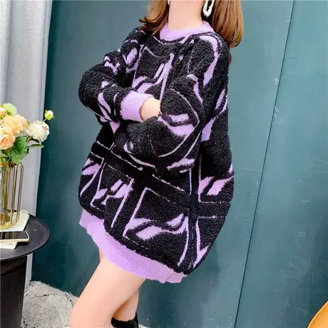 慵懒风宽松毛衣女2021年秋冬新款洋气百搭设计感小众加厚打底上衣商品大图