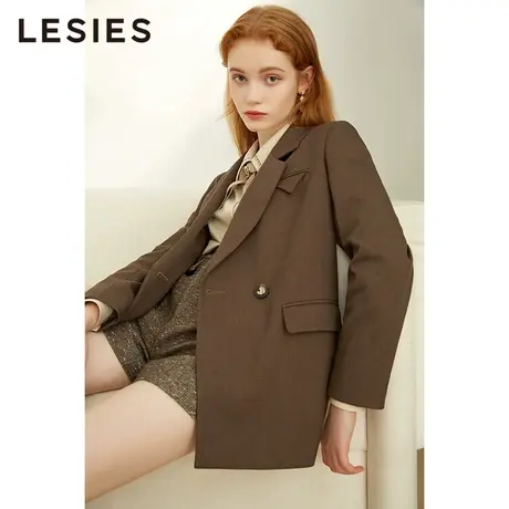 蓝色倾情女春秋新款 棕色简约款一粒扣高级感长袖职业小西装外套图片