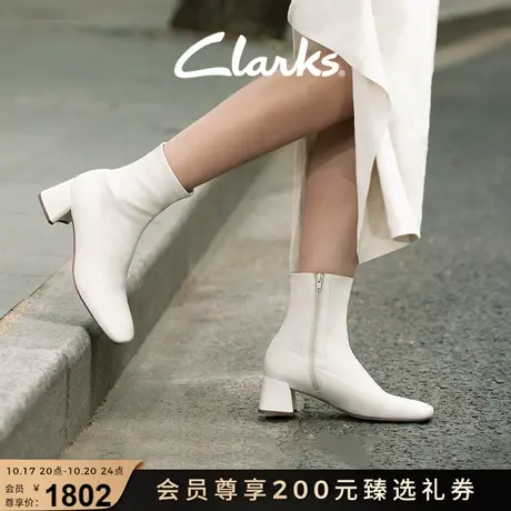 Clarks其乐妮雅系列女鞋2023秋季新品羊皮瘦瘦靴踝靴女靴粗跟短靴图片