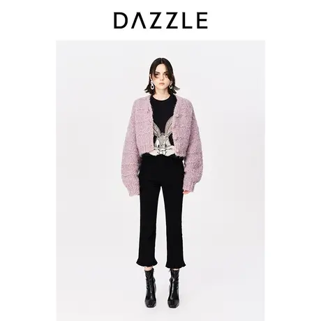 【七七酱专享】DAZZLE地素奥莱23春新款法式浅紫色粗线针织短款毛图片