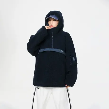 复古羊羔毛连帽棉服女加厚冬季外套2023新款套头棉袄宽松小众棉衣商品大图