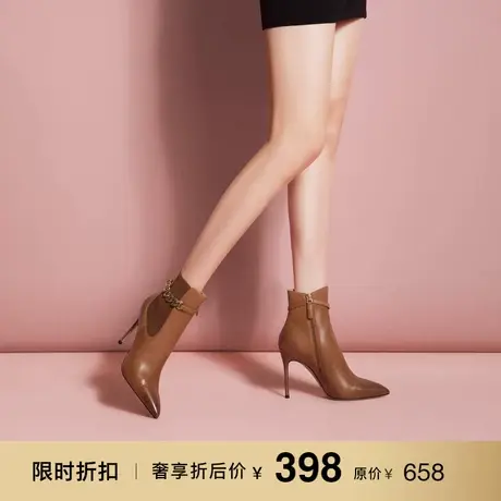 熙漫2022秋冬新款短靴气质细跟尖头侧拉链高跟鞋职业百搭通勤女靴图片