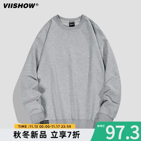 VIISHOW圆领卫衣男士ins春秋季潮流外套无帽套头宽松潮牌长袖上衣商品大图