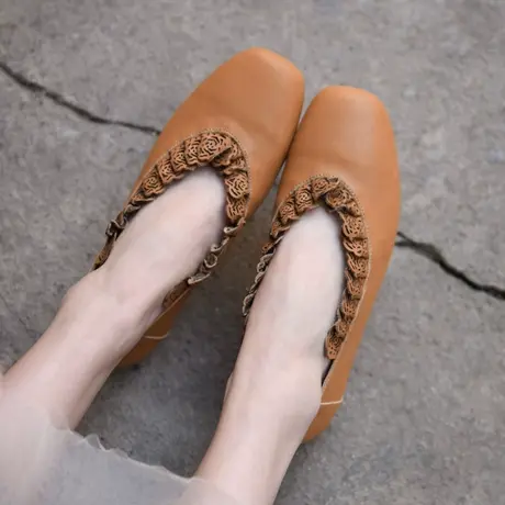 Artmu阿木原创复古森女镂空花朵平底单鞋女浅口2023新款豆豆鞋商品大图