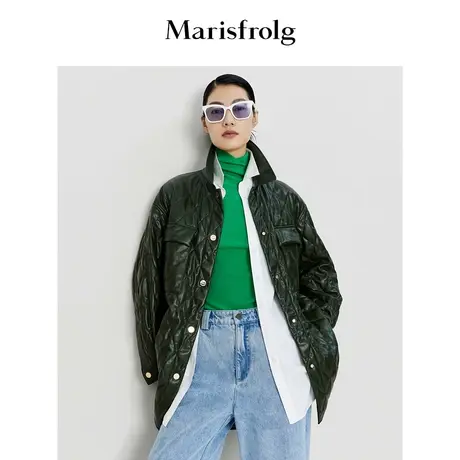【一衣多穿】玛丝菲尔时尚摩登休闲印花里衬PU皮箱型棉服外套女商品大图