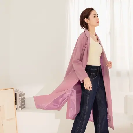 桔熊秋冬季通勤温柔纯色宽松长款西装大衣外套女胖妹妹大码EA3202图片