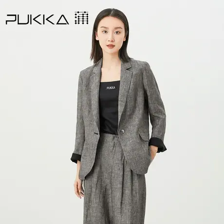 蒲PUKKA 亚麻西装女年春夏新品宽松休闲时髦感西服外套图片
