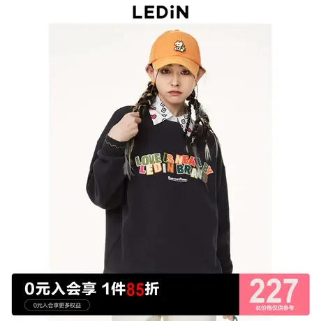 乐町彩色字母贴布绣卫衣女2023春季新款美式圆领卫衣图片