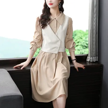大码连衣裙女装胖mm显瘦遮肚子2023新款秋季减龄洋气时髦套装裙子商品大图