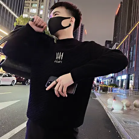 半高领毛衣男冬季2023新款个性轻熟针织衫重磅加厚青年打底线衣商品大图